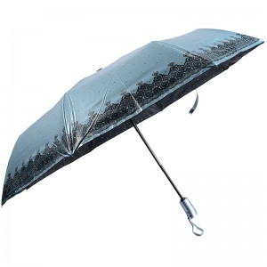 Musta päällystetty aurinkovarjo sateenvarjo valokuvauksella - tulosta 3 taitettava sateenvarjo