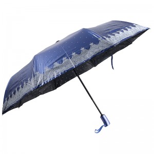 Erikoismateriaali sininen UV-pinnoite 3-kertainen automaattinen aukaisu ja automaattinen sulkeminen sateenvarjo