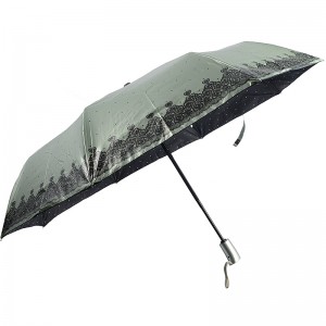 Väri vihreä UV-päällysteinen kangas sateenvarjo täysin automaattisen avoimen toiminnan sateenvarjo 3-kertainen