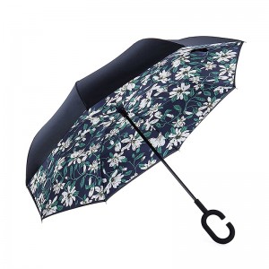 Tuulenpitävä sateenvarjo, kukkapainatuskuvio, käänteinen sateenvarjo