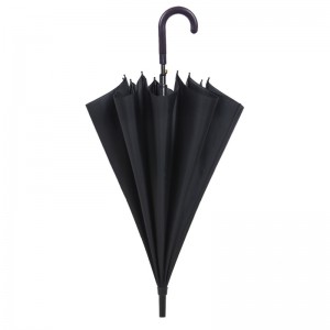 Klassinen myydyin musta pongee-kangas metallirunkoinen muovikäyräkahva suora sateenvarjo